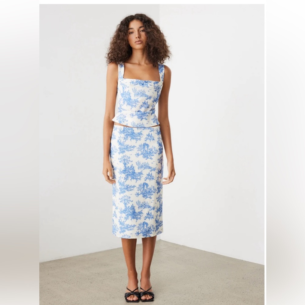 Miaou Imogene Corset and Moni Skirt in Blue Toile, Size Small, NWT